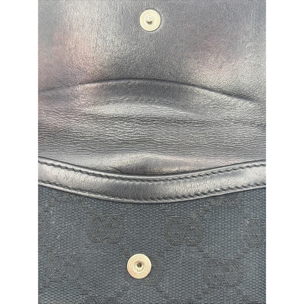 GUCCI GG LOGO BLACK LEATHER/CANVAS COMPACT BIFOLD WALLET W/BUCKLE CLOSURE RARE - Picture 5 of 16